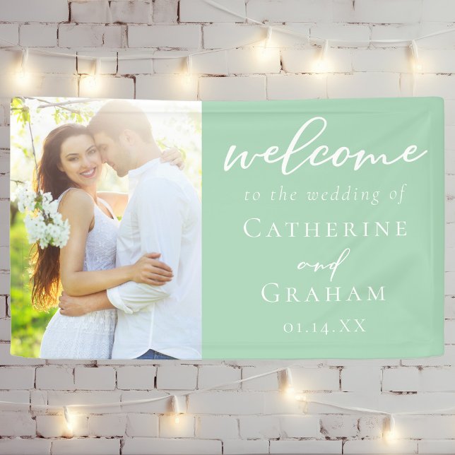 Chic Mint Green Couple Photo Wedding Banner (Creator Uploaded)