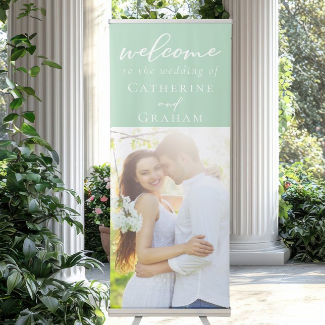 Chic Mint Green Couple Photo Wedding Retractable Banner (Creator Uploaded)