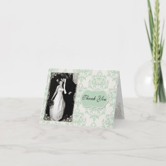 Chic Mint Green Damask Photo Thank You Card
