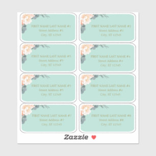 Chic Mint Green Peach Floral Wedding Guest Address