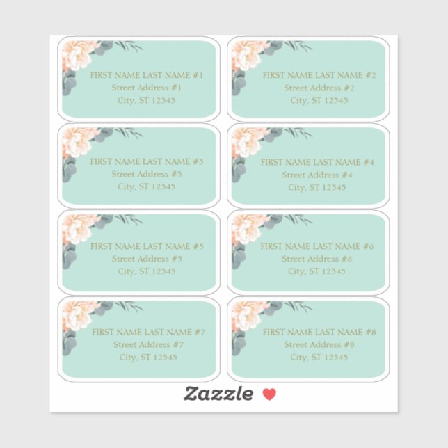 Chic Mint Green Peach Floral Wedding Guest Address (Sheet)