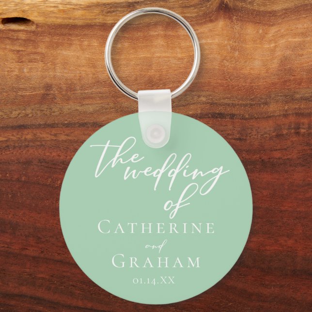 Chic Mint Green Personalised Wedding Key Ring (Front)