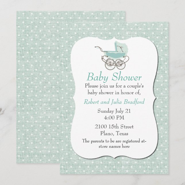 Chic Mint Green Polka Dot Baby Shower Invitation (Front/Back)