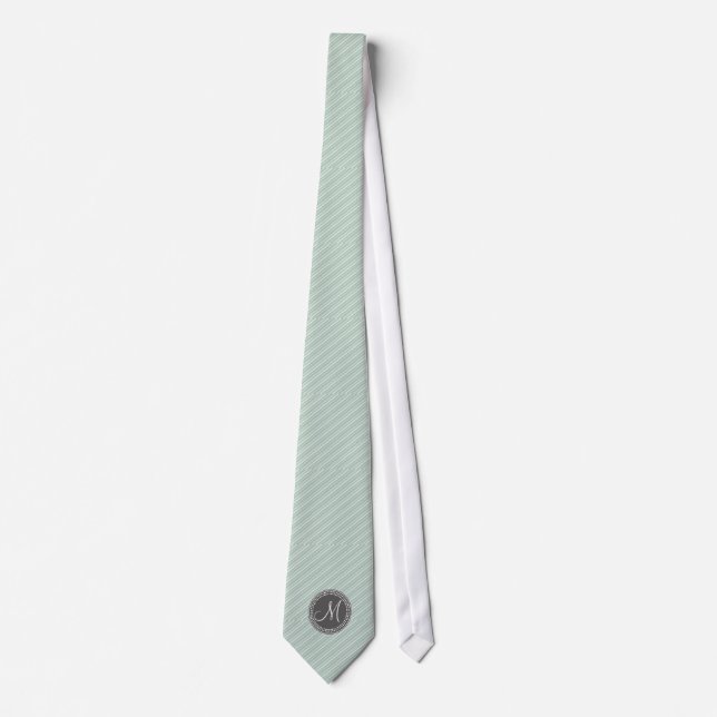 CHIC MINT GREEN STRIPES AND MONOGRAM TIE (Front)