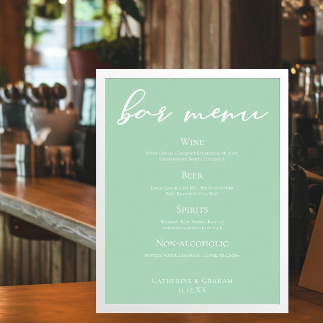 Chic Mint Green Typography Wedding Bar Menu Poster (Creator Uploaded)