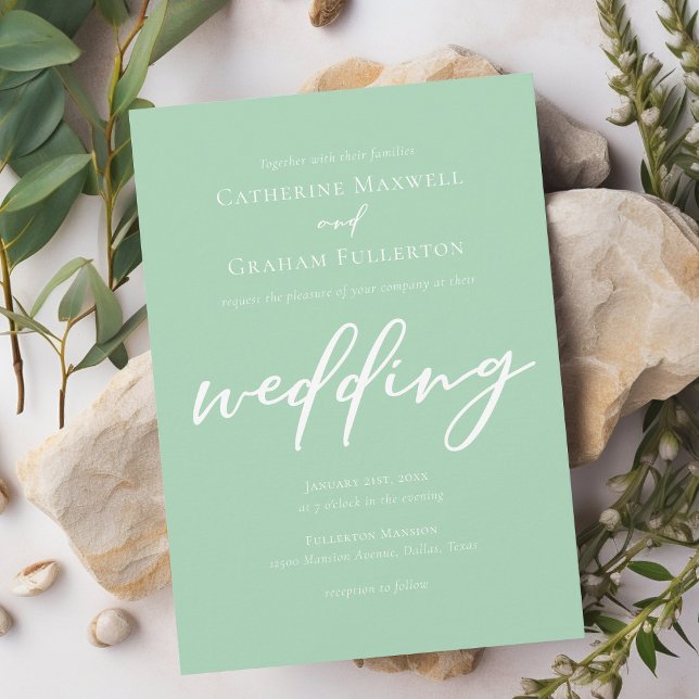 Chic Mint Green Typography Wedding Invitation (Creator Uploaded)