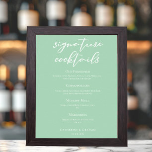 Chic Mint Green Wedding Signature Cocktails Menu Poster