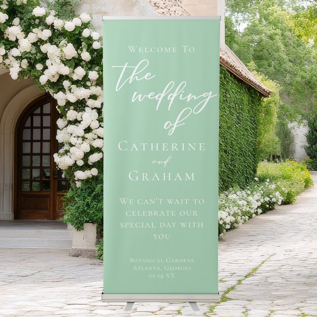 Chic Mint Green Welcome to our Wedding Vertical Retractable Banner (Creator Uploaded)