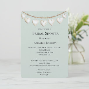 Chic Mint Green White Hearts Bridal Shower Invitation