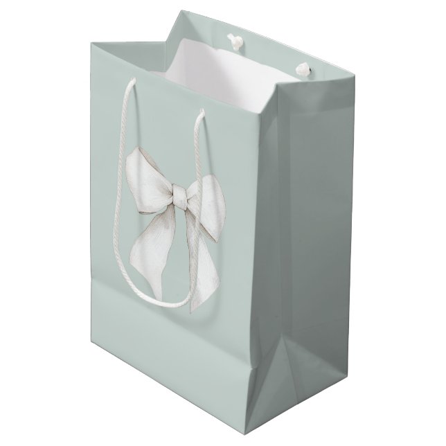 Chic Mint Green White Hearts Bridal Shower Medium Gift Bag (Front Angled)