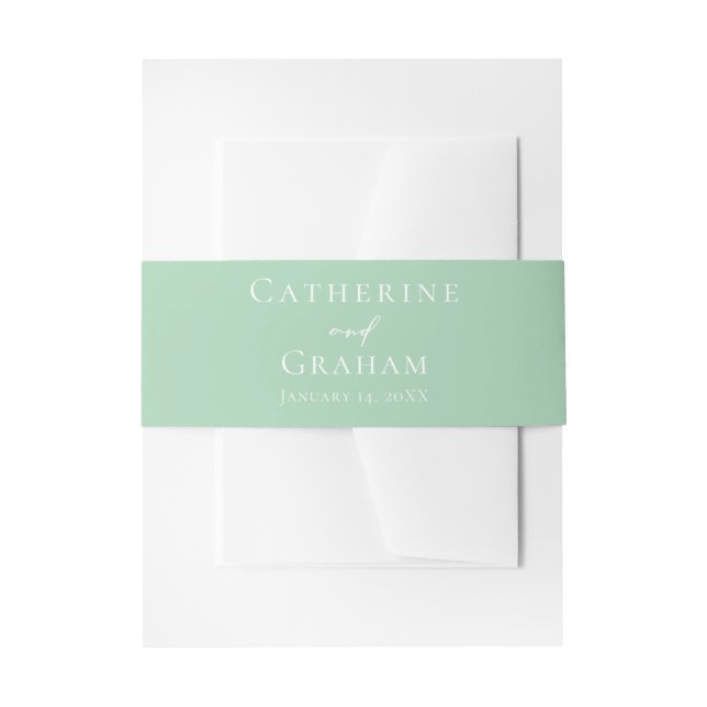 Chic Mint Green White Personalised Wedding Invitation Belly Band (Front Example)