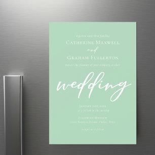 Chic Mint Green White Typography Spring Wedding Magnetic Invitation