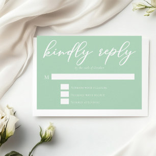 Chic Mint Green White Typography Spring Wedding RSVP Card