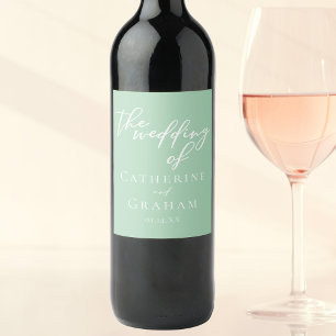Chic Mint Green White Typography Spring Wedding Wine Label