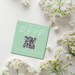 Chic Mint Green White Typography Wedding QR Code Enclosure Card