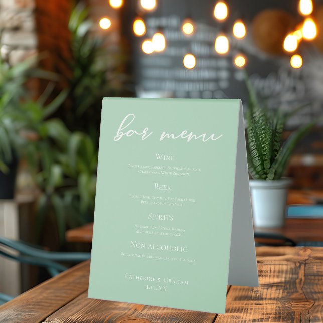Chic Mint Green White Wedding Bar Menu (Creator Uploaded)