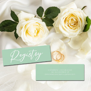 Chic Mint Green White Wedding Registry Website Mini Business Card