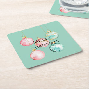 Chic Mint Pink Gold Christmas Ornaments Square Paper Coaster