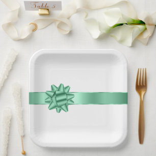 Chic Mint Ribbon Bow Birthday Paper Plate