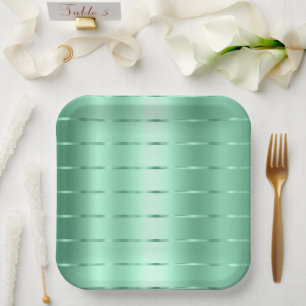 Chic Mint Ribbon Bridal Shower Paper Plate