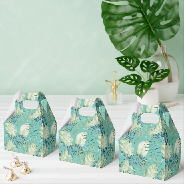 Chic Mint Tropical Green Leaves Aloha Favour Box (Multiple)