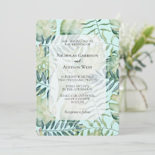 Chic Mint Tropical Green Leaves Wedding Invitation