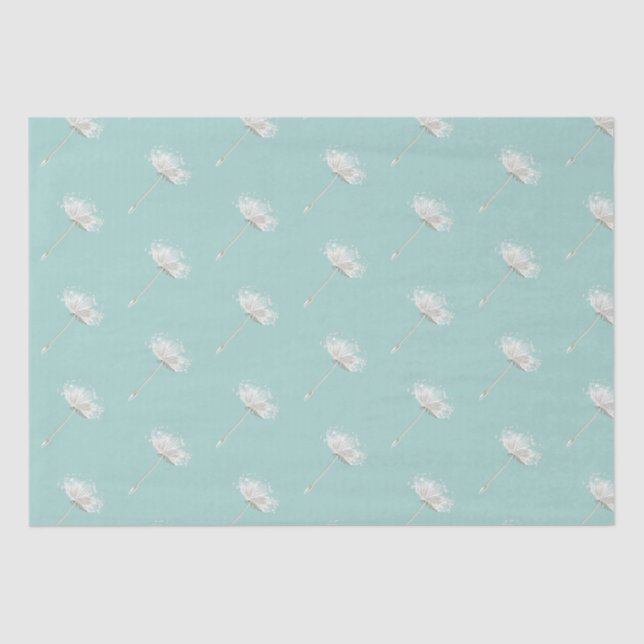 Chic Mint White Dandelion Flowers Tissue Paper (Front)