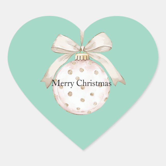 Chic Mint White Dots Bow Ornament Christmas Heart Sticker (Front)