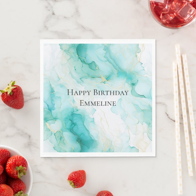 Chic Mint White Gold Birthday Napkin (Insitu)