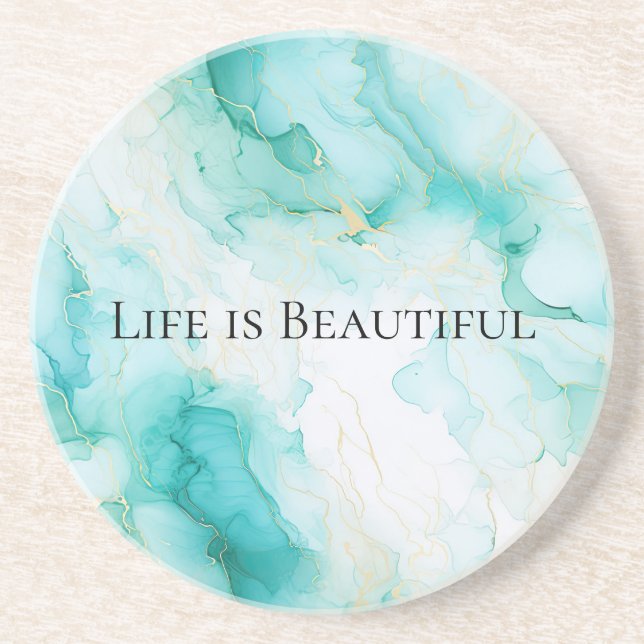 Chic Mint White Gold Bridal Shower Coaster (Front)