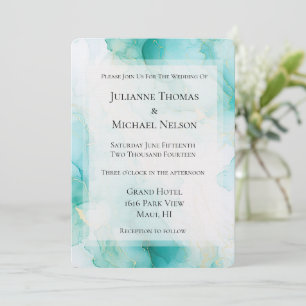 Chic Mint White Gold Marble Wedding Invitation
