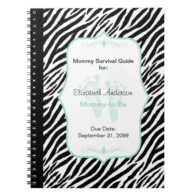 Chic Mint Zebra Mummy Advice for Mother to Be Notebook (Front)