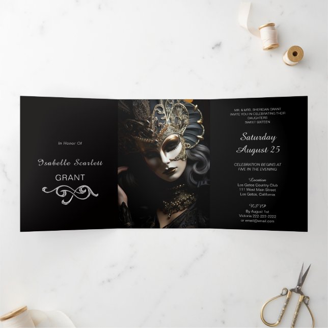 Chic Mis Quince Masquerade Party Invitation (Inside)