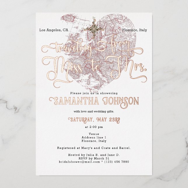 Chic Miss to Mrs ♥ Heart Map Travel Bridal Shower (Front)