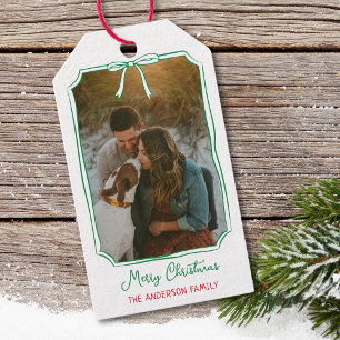 Chic Mistletoe & Bow Custom Family Photo Christmas Gift Tags