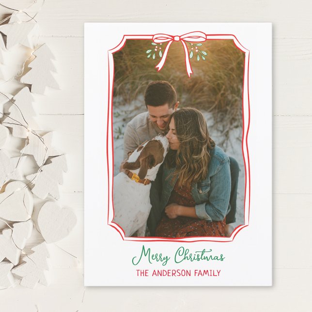 Chic Mistletoe & Bow Custom Family Photo Christmas Holiday Card (Celebrate the season with a personal touch! Customize this holiday card with your family photo!)