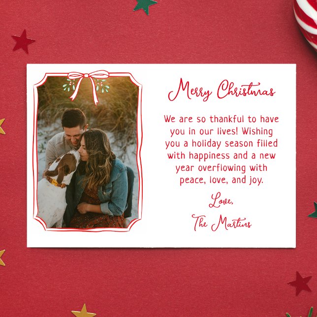 Chic Mistletoe & Bow Custom Family Photo Christmas Holiday Card (Celebrate the season with a personal touch! Customize this holiday card with your family photo!)