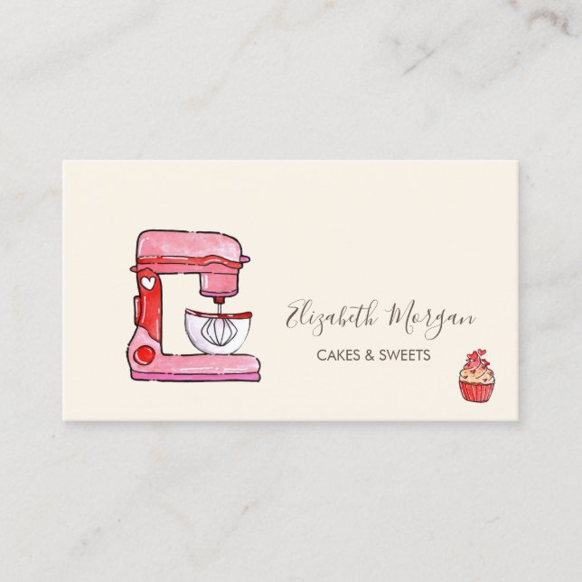 Chic Mixer Flowers Bakery Cupcake Hearts Business Card (Front)