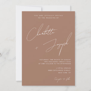 Chic Mocha Brown Modern Calligraphy Script Wedding Invitation
