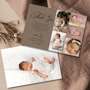Chic Mocha Brown Six Photo Baby Shower Thank You Card