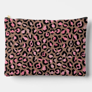 Chic mocha mousse pink black leopard pattern accessory pouch