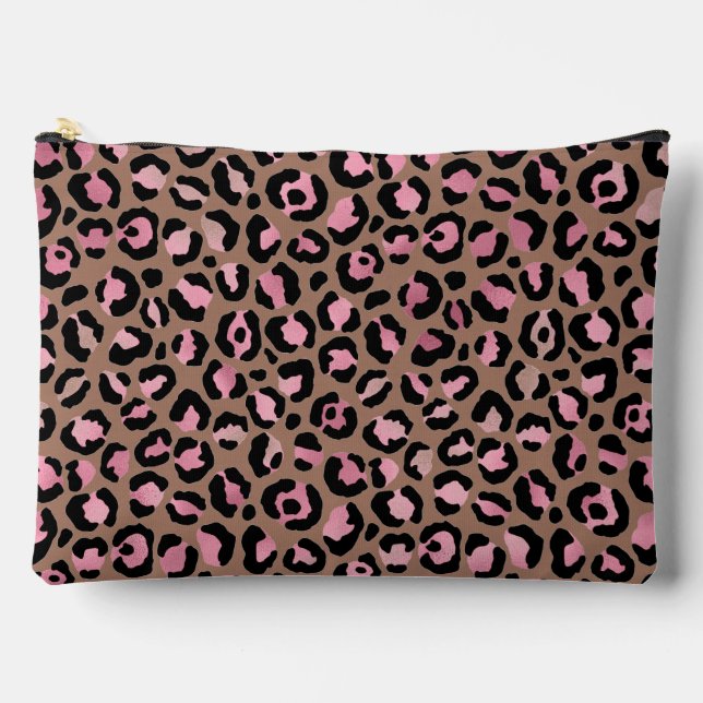 Chic mocha mousse pink black leopard pattern accessory pouch (Front)