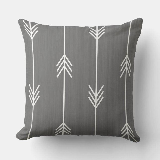 Chic Mod Arrows Grey Linen Style Cushion (Front)