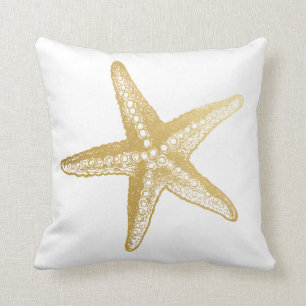 Chic Mod Gold Starfish Beach House ANY BKG COLOR Cushion