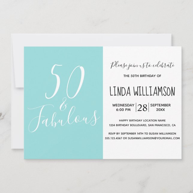 Chic Modern 50 Fabulous Hot Pink 50th Birthday Invitation (Front)