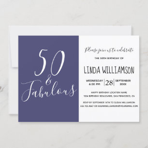 Chic Modern 50 Fabulous Navy Blue 50th Birthday Invitation