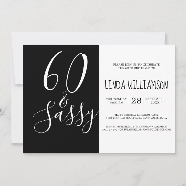 Chic Modern 60 Sassy Black White 60th Birthday Invitation (Front)