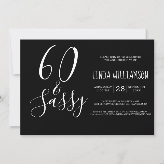 Chic Modern 60 Sassy Black White 60th Birthday Invitation (Front)
