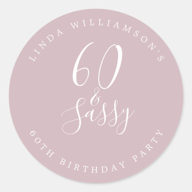 Chic Modern 60 Sassy Pastel Purple 60th Birthday Classic Round Sticker (Front)