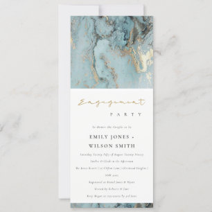 CHIC MODERN AQUA DUSKY BLUE GOLD AGATE ENGAGEMENT INVITATION